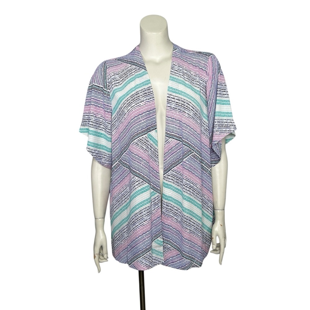 Chico’s 2 Kimono Jacket (L/12) Womens Rainbow Dots Open Front Easy